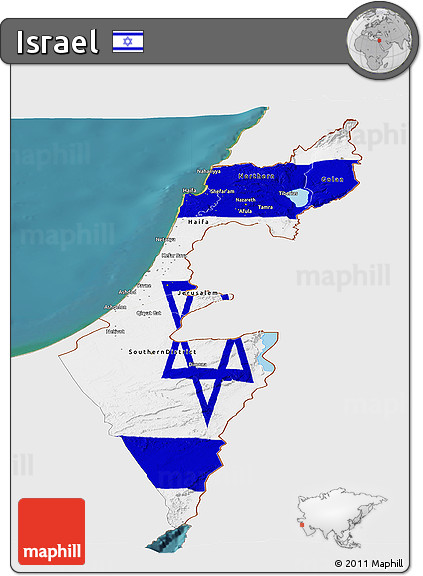 Flag Panoramic Map of Israel, single color outside, satellite sea