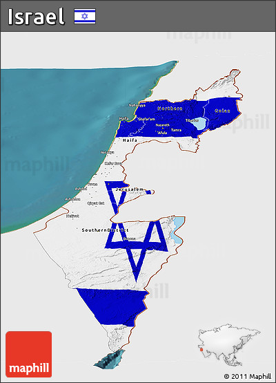 Flag Panoramic Map of Israel, single color outside, satellite sea