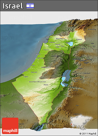 Physical Panoramic Map of Israel, darken
