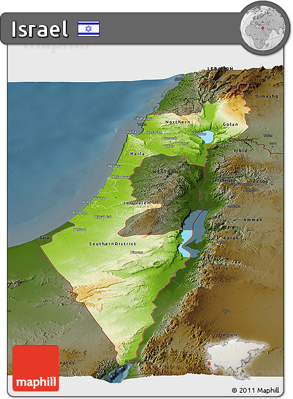 Physical Panoramic Map of Israel, darken