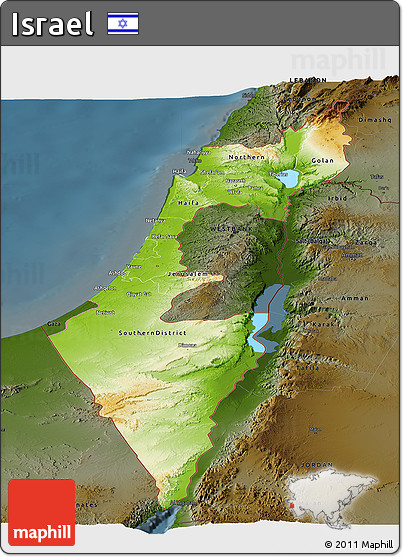 Physical Panoramic Map of Israel, darken