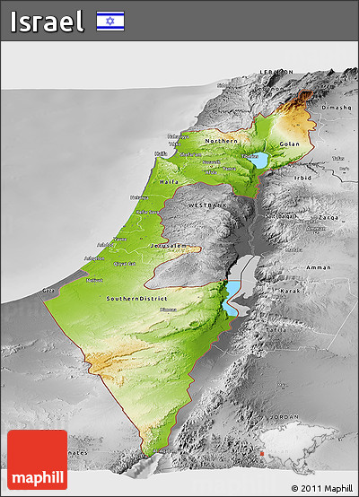 Physical Panoramic Map of Israel, desaturated