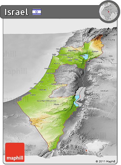 Physical Panoramic Map of Israel, desaturated
