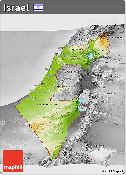 Physical Panoramic Map of Israel, desaturated