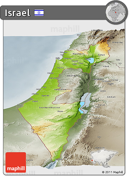 Physical Panoramic Map of Israel, semi-desaturated