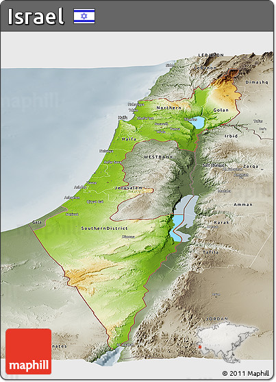 Physical Panoramic Map of Israel, semi-desaturated