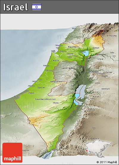 Physical Panoramic Map of Israel, semi-desaturated