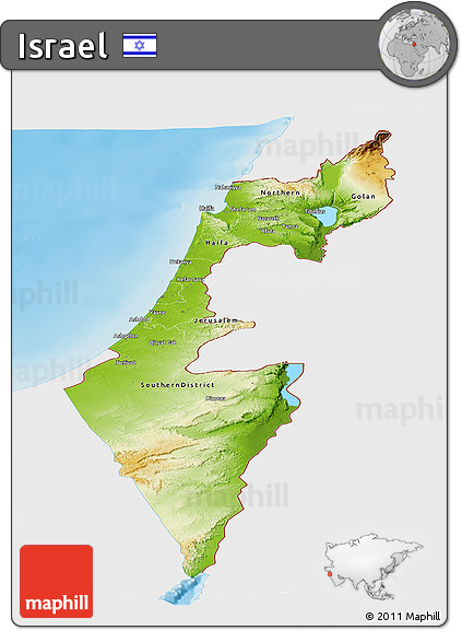 Physical Panoramic Map of Israel, single color outside