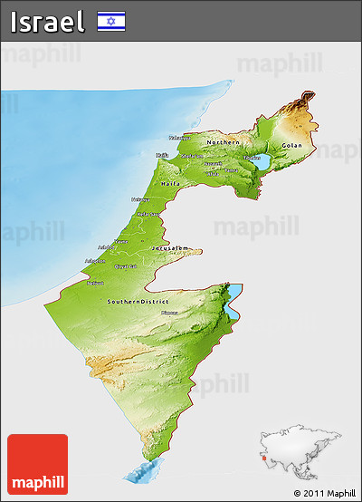 Physical Panoramic Map of Israel, single color outside