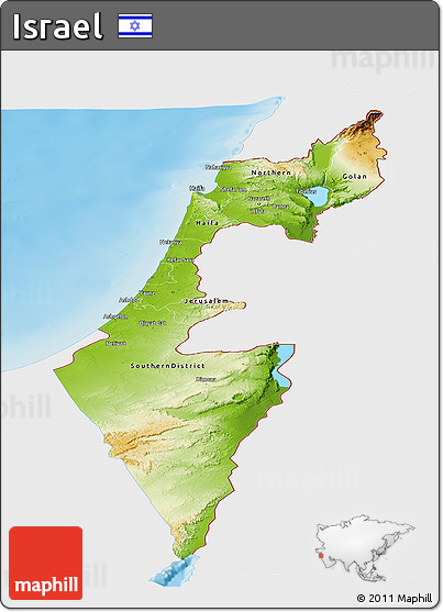 Physical Panoramic Map of Israel, single color outside