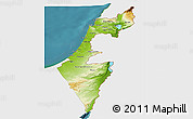 Physical Panoramic Map of Israel, single color outside, satellite sea