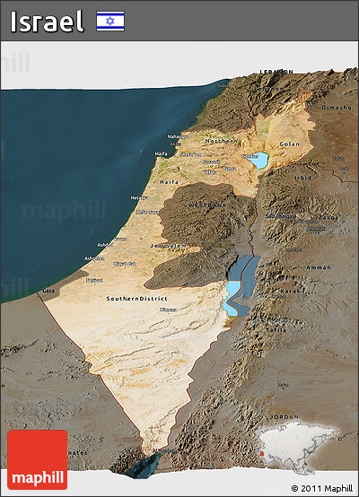 Satellite Panoramic Map of Israel, darken