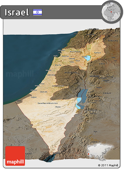 Satellite Panoramic Map of Israel, darken