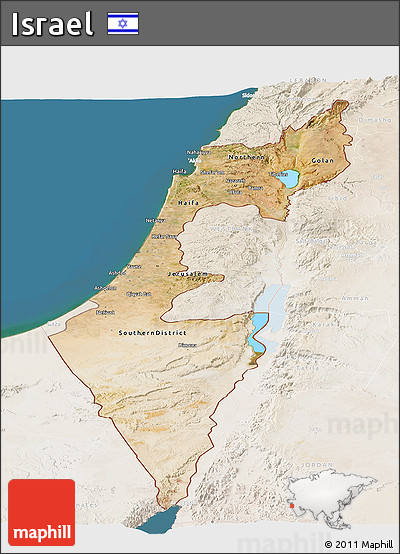Satellite Panoramic Map of Israel, lighten, land only