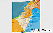 Satellite Panoramic Map of Israel, political shades outside, satellite sea