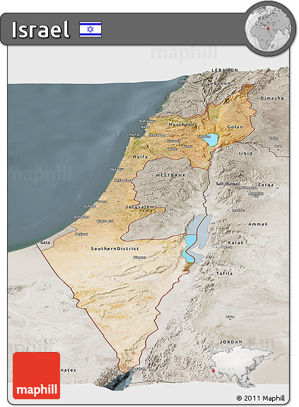 Satellite Panoramic Map of Israel, semi-desaturated