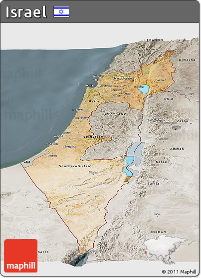 Satellite Panoramic Map of Israel, semi-desaturated