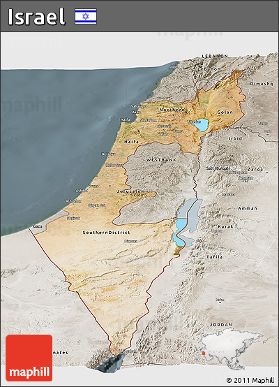 Satellite Panoramic Map of Israel, semi-desaturated