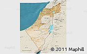 Satellite Panoramic Map of Israel, shaded relief outside, satellite sea