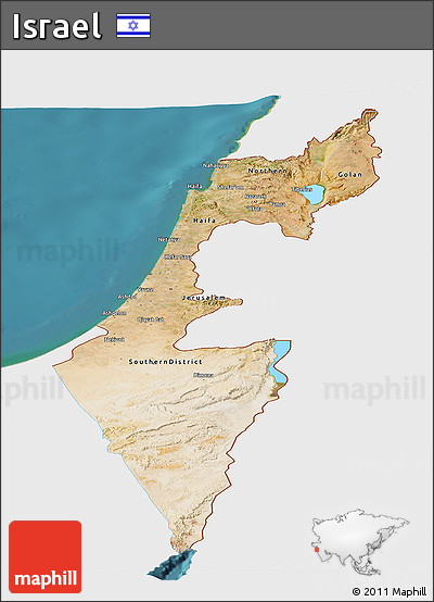 Satellite Panoramic Map of Israel, single color outside