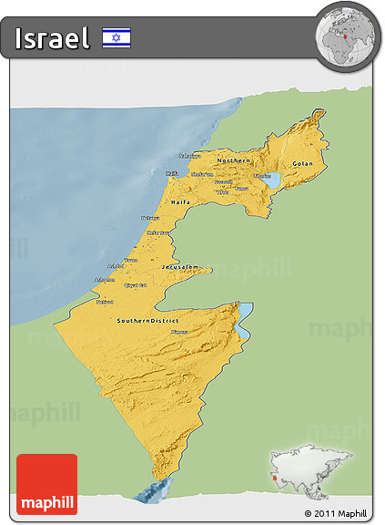 Savanna Style Panoramic Map of Israel, single color outside