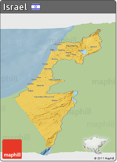 Savanna Style Panoramic Map of Israel, single color outside