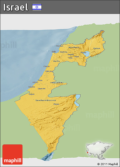 Savanna Style Panoramic Map of Israel, single color outside