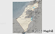Shaded Relief Panoramic Map of Israel, darken, semi-desaturated