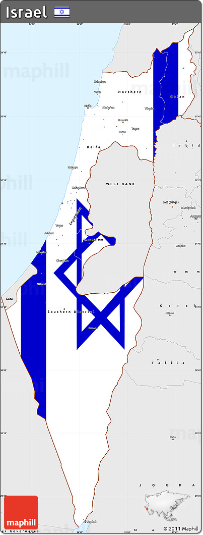 Flag Simple Map of Israel, single color outside, borders and labels, flag rotated