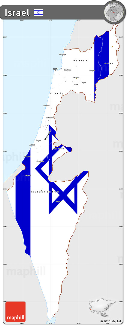 Flag Simple Map of Israel, single color outside, flag rotated