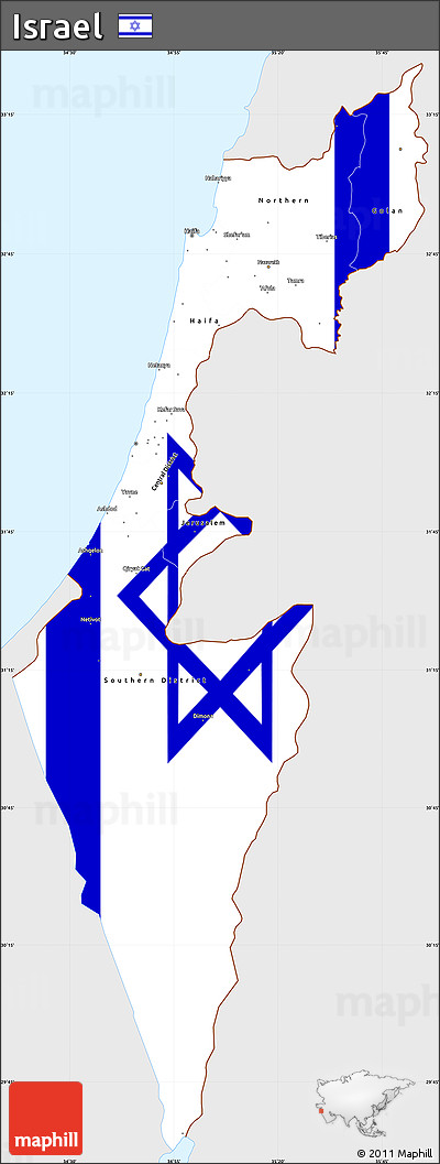 Flag Simple Map of Israel, single color outside, flag rotated