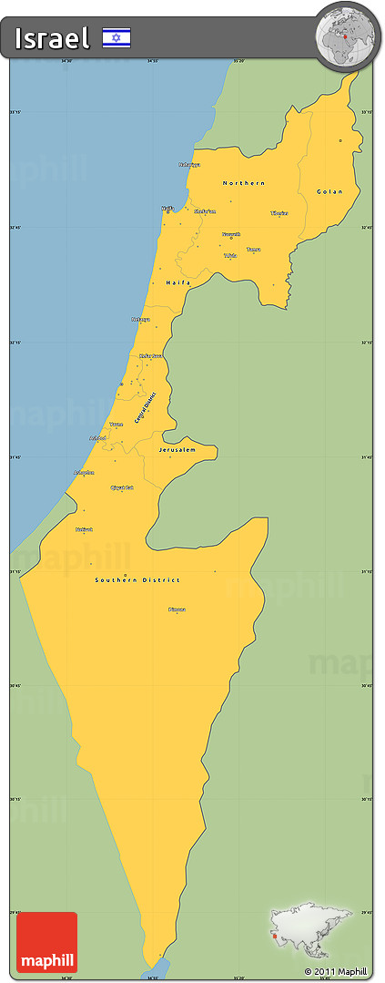 Savanna Style Simple Map of Israel, single color outside