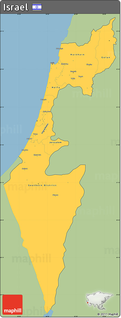 Savanna Style Simple Map of Israel, single color outside