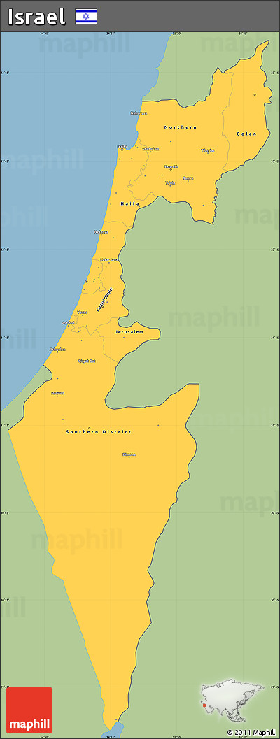 Savanna Style Simple Map of Israel, single color outside