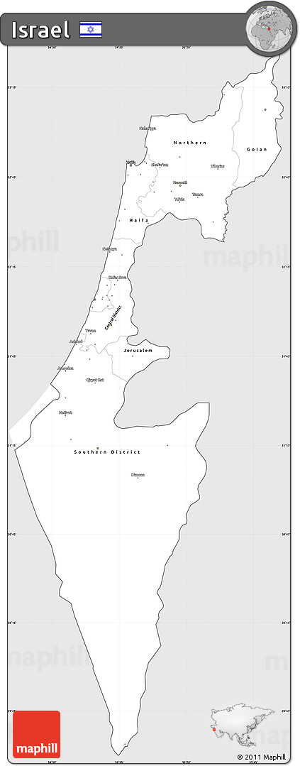 Silver Style Simple Map of Israel, cropped outside