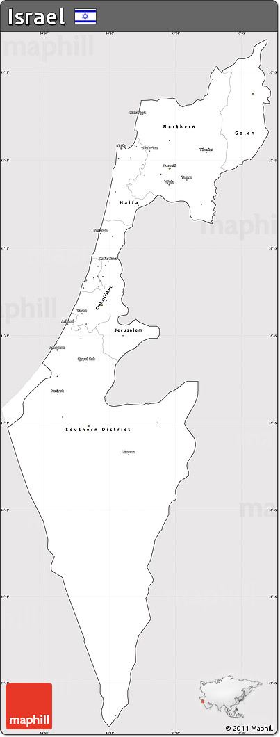 Silver Style Simple Map of Israel, cropped outside