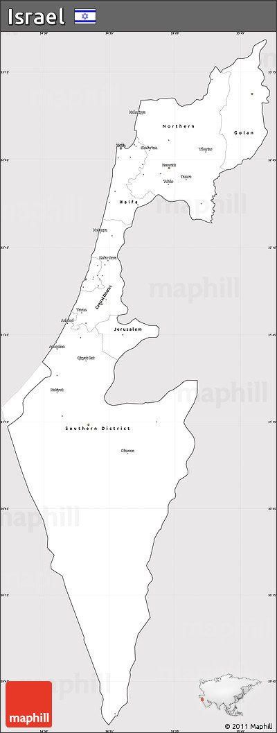 Silver Style Simple Map of Israel, cropped outside