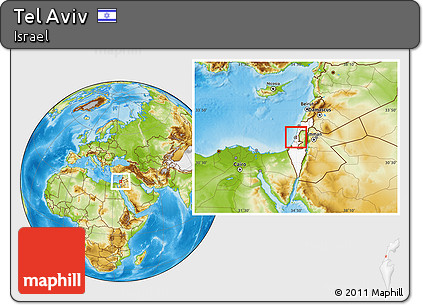 Physical Location Map of Tel Aviv, highlighted country