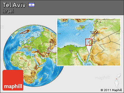 Physical Location Map of Tel Aviv, highlighted country