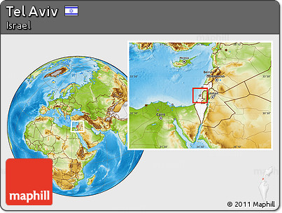 Physical Location Map of Tel Aviv, highlighted country