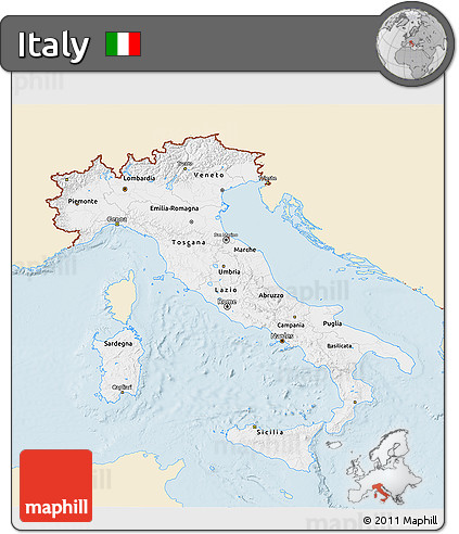 Classic Style 3D Map of Italy, single color outside