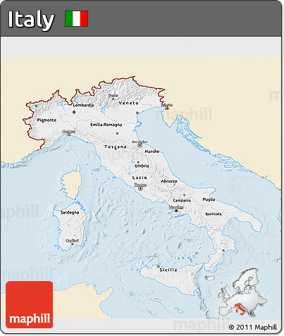 Classic Style 3D Map of Italy, single color outside