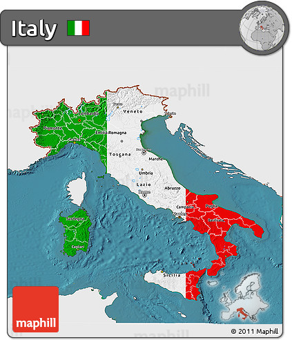 Flag 3D Map of Italy, single color outside, satellite sea