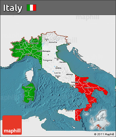 Flag 3D Map of Italy, single color outside, satellite sea