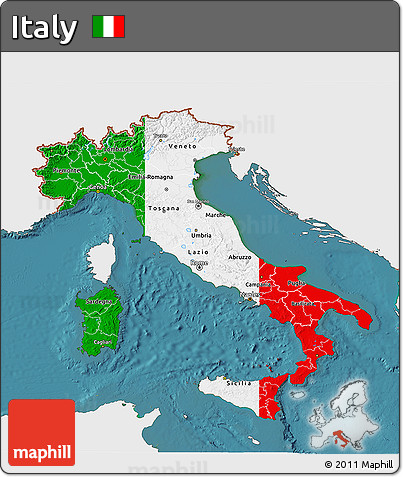 Flag 3D Map of Italy, single color outside, satellite sea