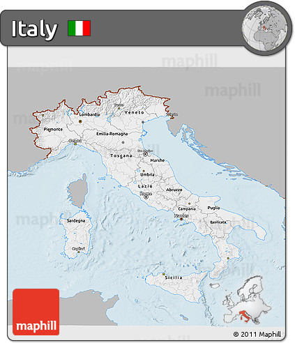 Gray 3D Map of Italy, single color outside