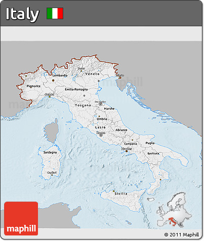 Gray 3D Map of Italy, single color outside