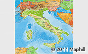 Physical 3D Map of Italy, political shades outside