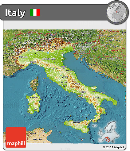 Physical 3D Map of Italy, satellite outside