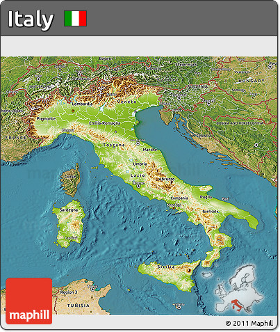 Physical 3D Map of Italy, satellite outside